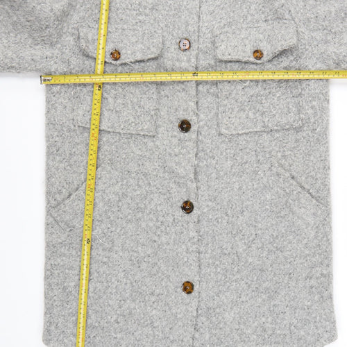 Topshop Women’s Grey Wool Blend Long Shacket Coat UK 8