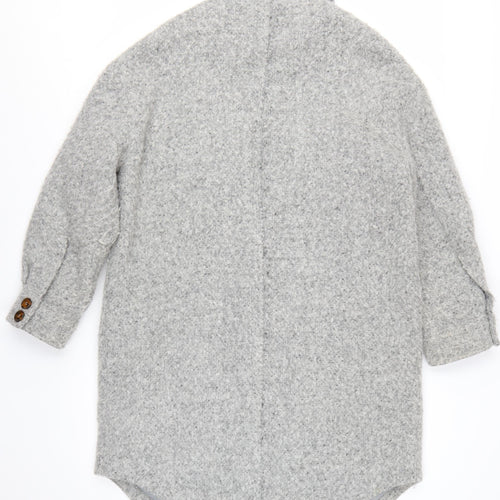 Topshop Women’s Grey Wool Blend Long Shacket Coat UK 8