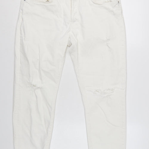 Zara Woman White Distressed Boyfriend Jeans Size 14