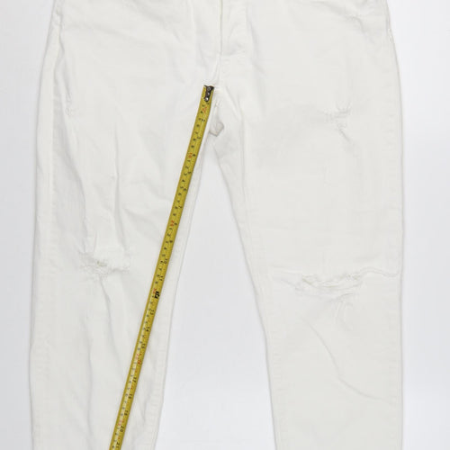 Zara Woman White Distressed Boyfriend Jeans Size 14