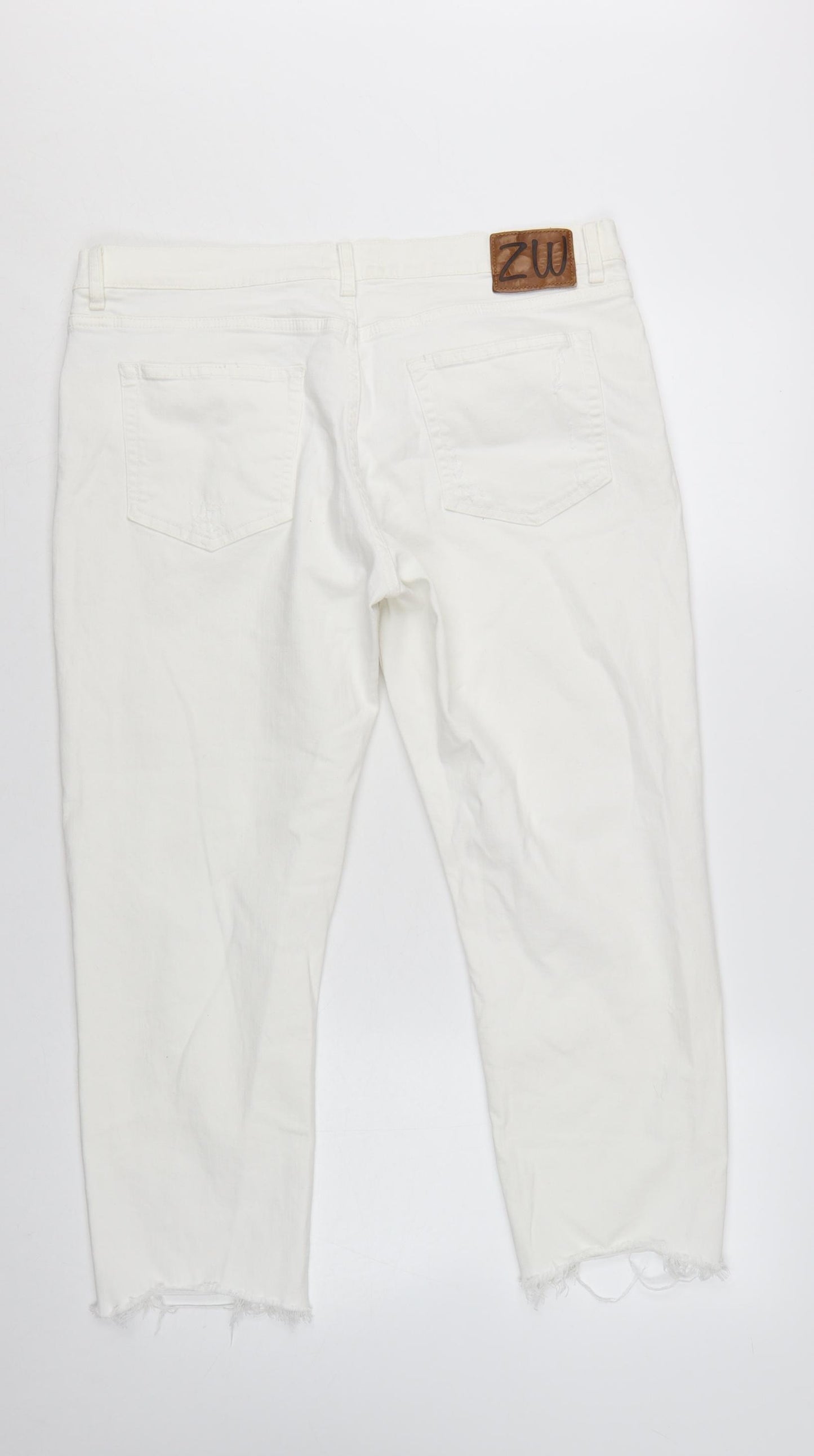 Zara Woman White Distressed Boyfriend Jeans Size 14