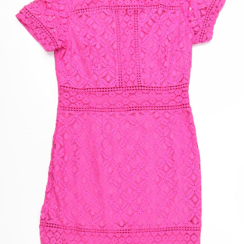 Oasis Women’s Pink Lace Short Sleeve Sheath Dress Size M