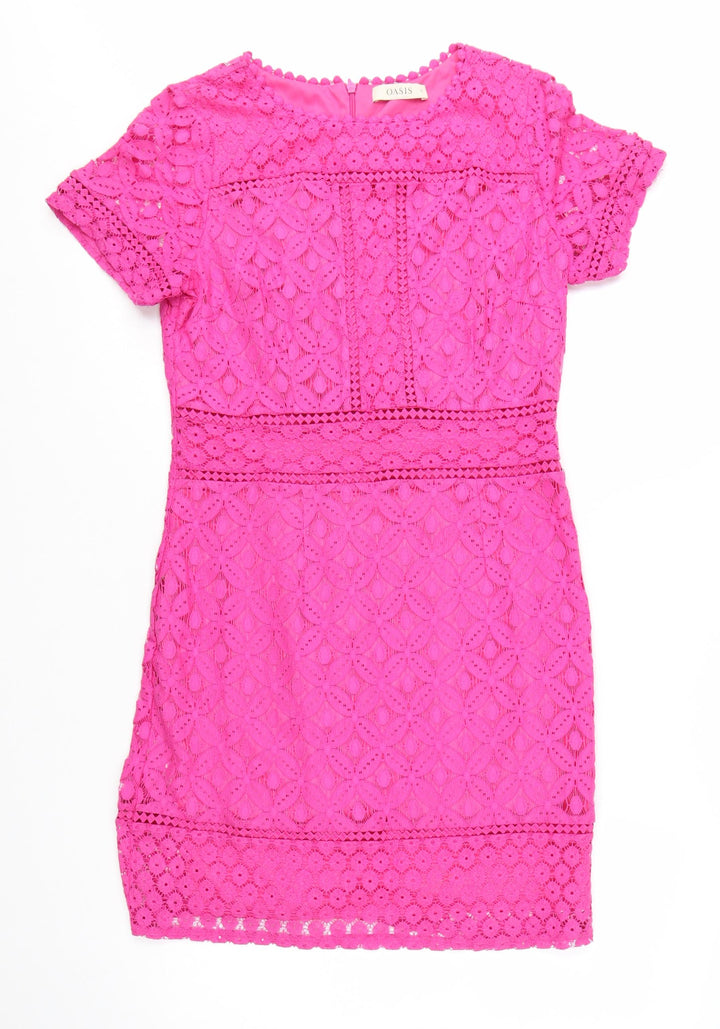Oasis Women’s Pink Lace Short Sleeve Sheath Dress Size M