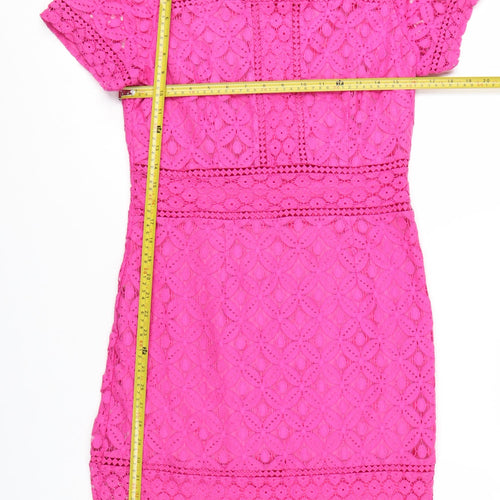 Oasis Women’s Pink Lace Short Sleeve Sheath Dress Size M