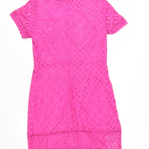 Oasis Women’s Pink Lace Short Sleeve Sheath Dress Size M