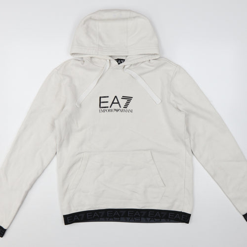 Emporio Armani EA7 Men's White Pullover Hoodie Medium Logo Designer Sweatshirt