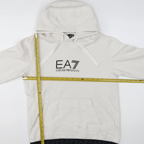 Emporio Armani EA7 Men's White Pullover Hoodie Medium Logo Designer Sweatshirt