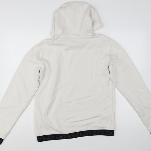 Emporio Armani EA7 Men's White Pullover Hoodie Medium Logo Designer Sweatshirt