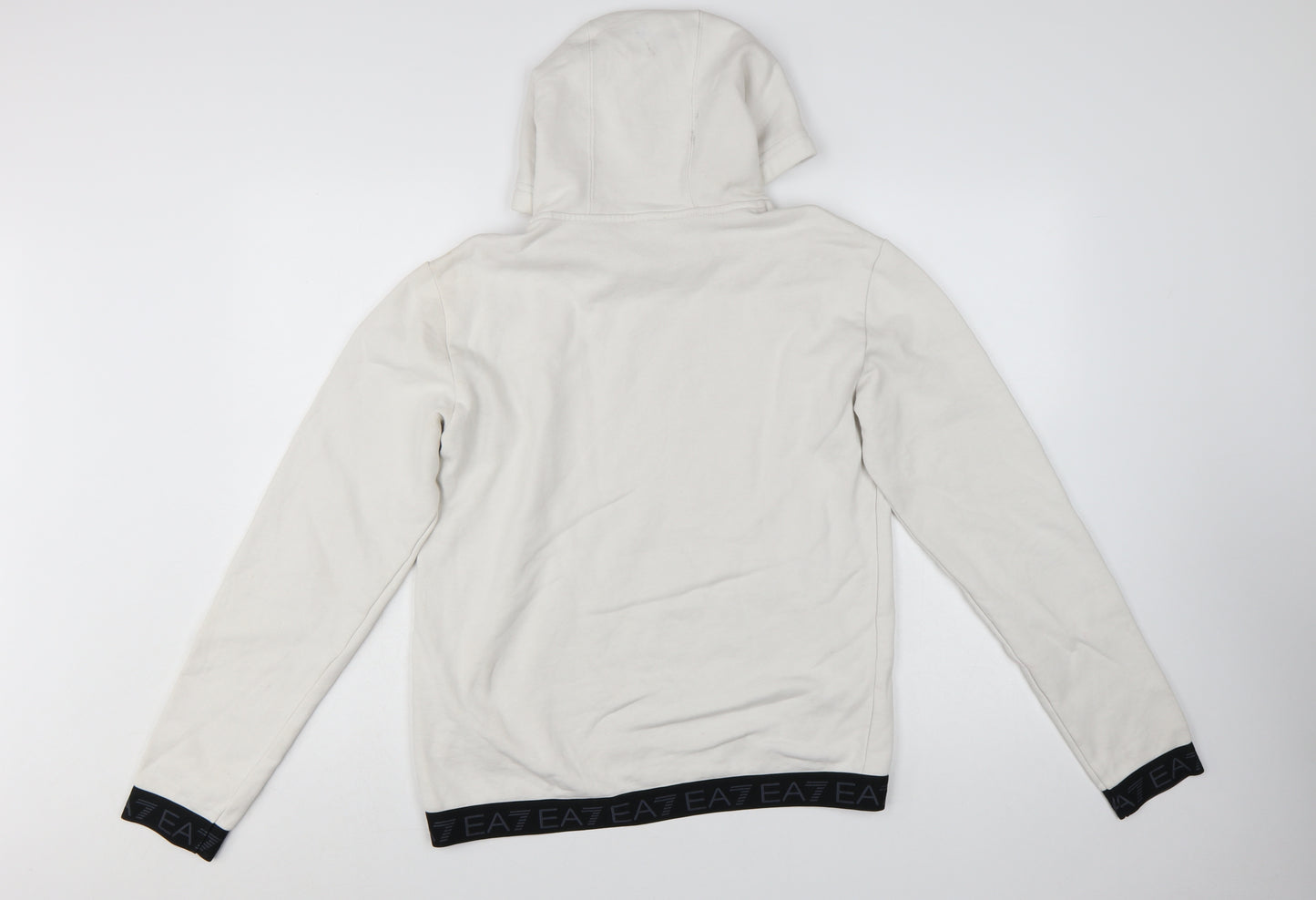 Emporio Armani EA7 Men's White Pullover Hoodie Medium Logo Designer Sweatshirt