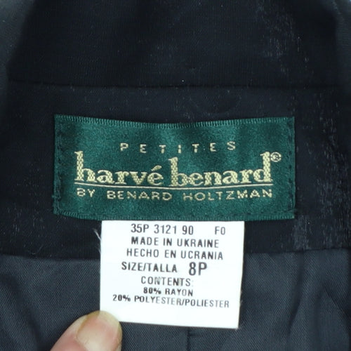 Hervé Benard Women's Black Petites Size 8P Tailored Blazer Jacket