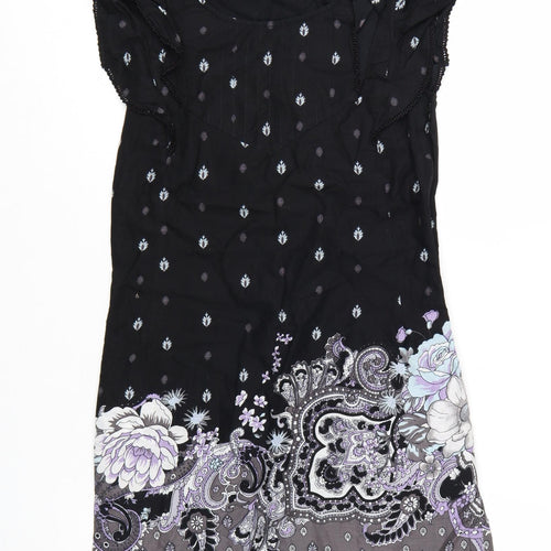 Oasis Women Black Floral Paisley Shift Dress Size 10