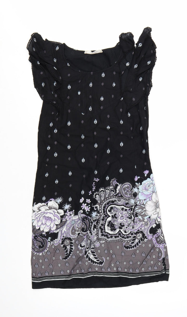 Oasis Women Black Floral Paisley Shift Dress Size 10