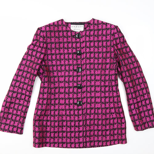 Jaeger Womens Pink Houndstooth Single-Breasted Suit Jacket Size 14