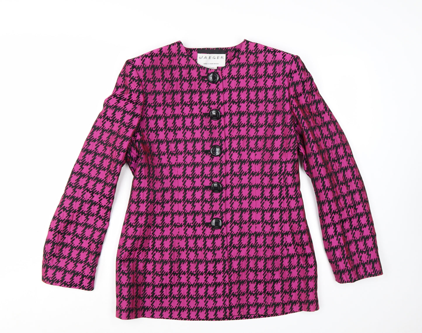 Jaeger Womens Pink Houndstooth Single-Breasted Suit Jacket Size 14