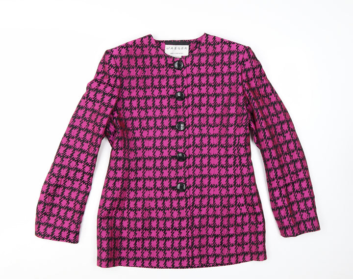 Jaeger Womens Pink Houndstooth Single-Breasted Suit Jacket Size 14