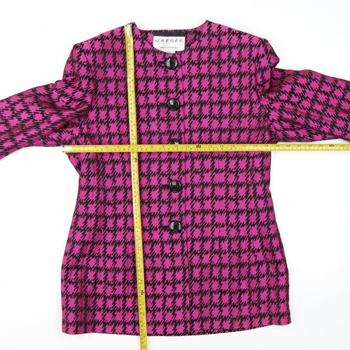 Jaeger Womens Pink Houndstooth Single-Breasted Suit Jacket Size 14