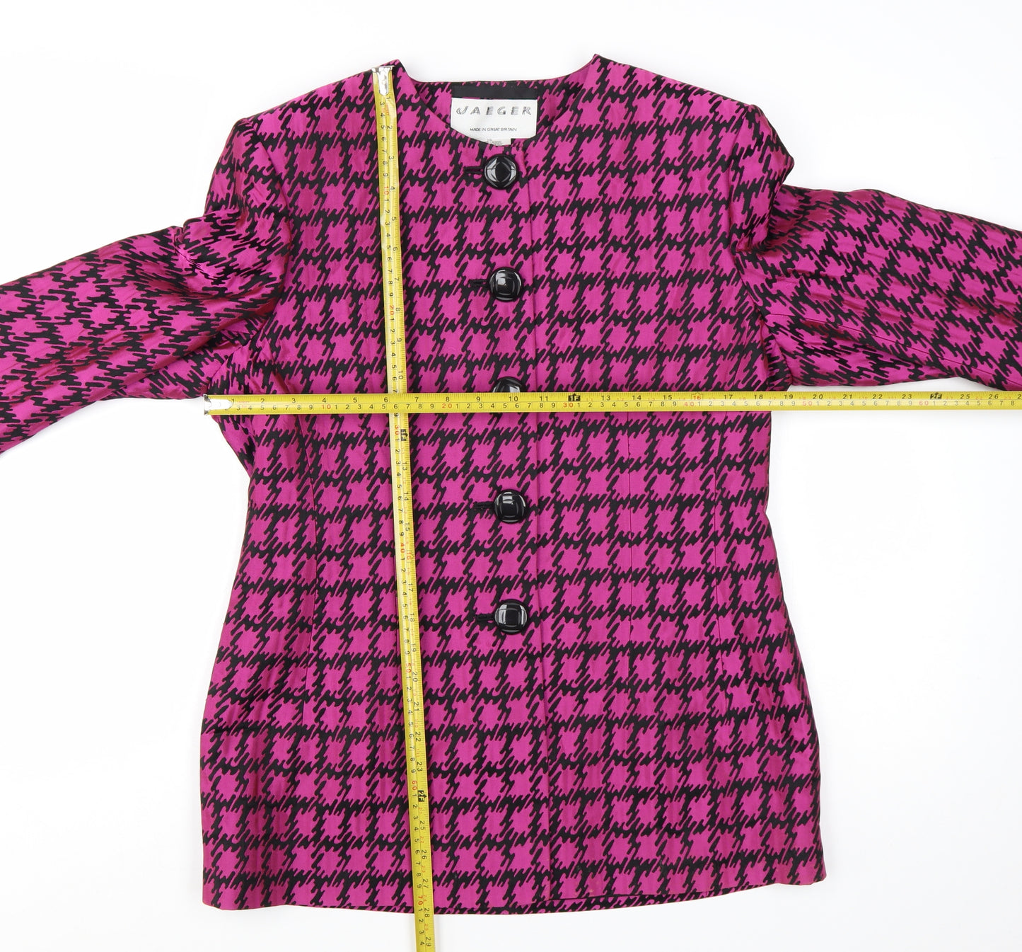Jaeger Womens Pink Houndstooth Single-Breasted Suit Jacket Size 14