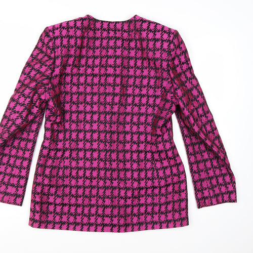 Jaeger Womens Pink Houndstooth Single-Breasted Suit Jacket Size 14