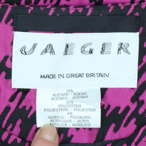 Jaeger Womens Pink Houndstooth Single-Breasted Suit Jacket Size 14