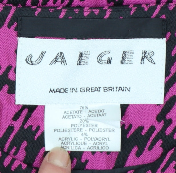 Jaeger Womens Pink Houndstooth Single-Breasted Suit Jacket Size 14