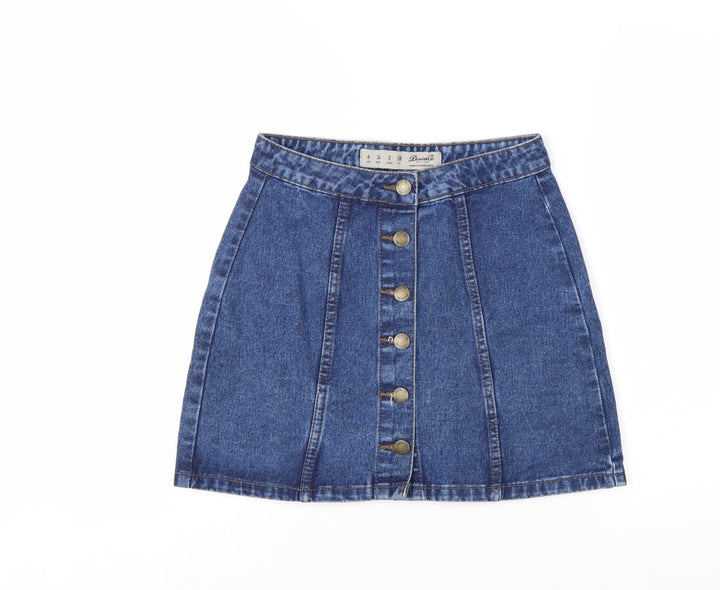 Denim Co. Women Blue Denim Short A-Line Button Skirt Size 6