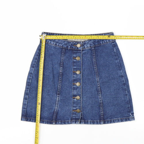 Denim Co. Women Blue Denim Short A-Line Button Skirt Size 6