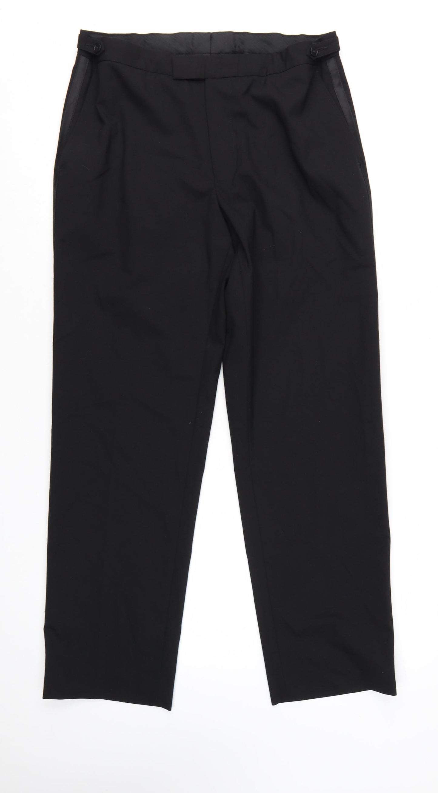 Greenwoods Men's Black Regular Fit Wool Blend Dress Trousers 36W