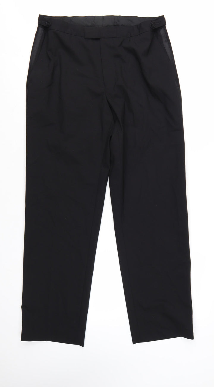 Greenwoods Men's Black Regular Fit Wool Blend Dress Trousers 36W