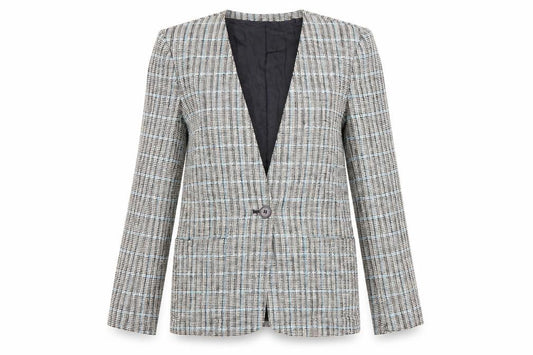 Evan-Picone Petites Women's Beige Checked Blazer Jacket Size 2