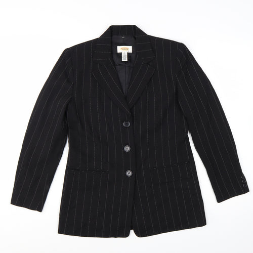 Talbots Petites Black Wool Pinstripe Blazer Jacket Size 2