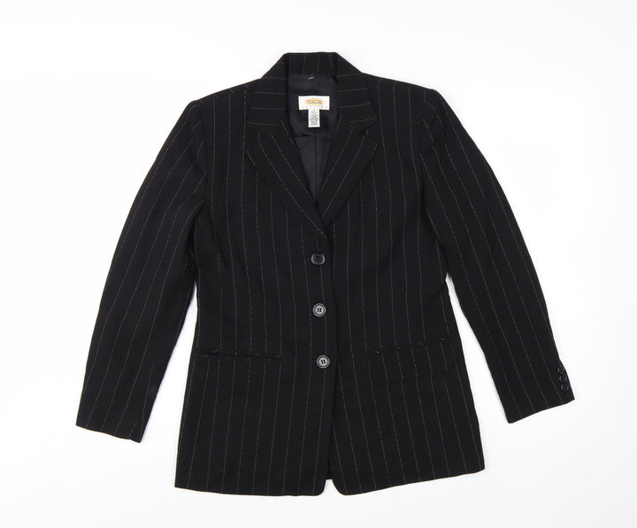 Talbots Petites Black Wool Pinstripe Blazer Jacket Size 2