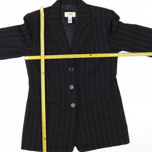 Talbots Petites Black Wool Pinstripe Blazer Jacket Size 2