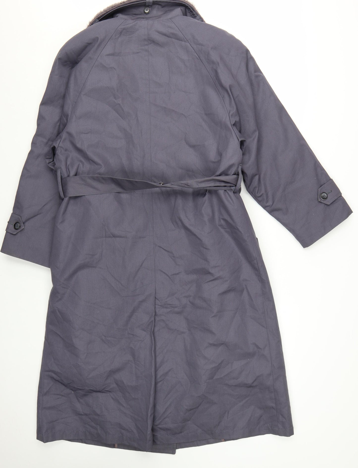 London Fog Women's Grey Petite 8 Long Belted Trench Coat with Faux Fur Collar