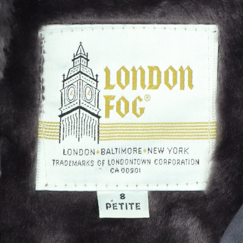 London Fog Women's Grey Petite 8 Long Belted Trench Coat with Faux Fur Collar