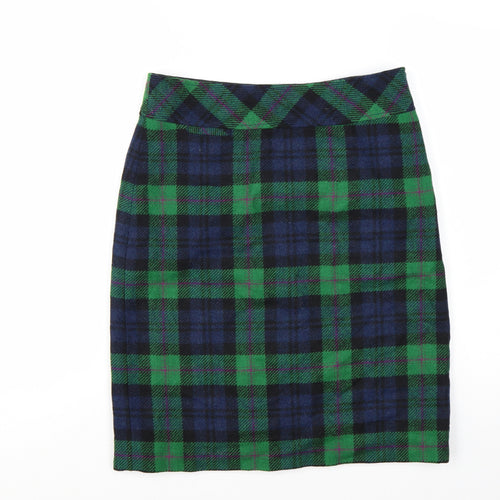 L.L.Bean Women Green Check Wool Knee Length Pencil Skirt Size 10