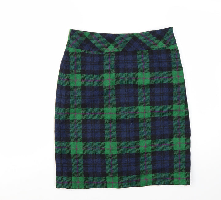 L.L.Bean Women Green Check Wool Knee Length Pencil Skirt Size 10