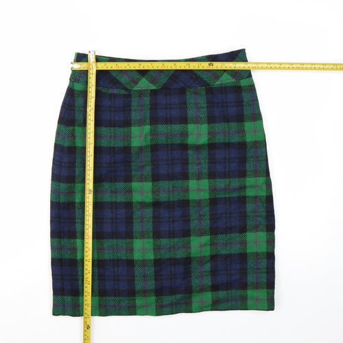 L.L.Bean Women Green Check Wool Knee Length Pencil Skirt Size 10