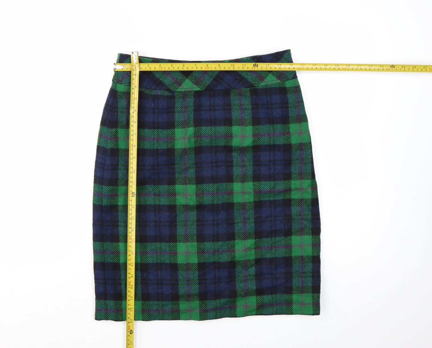 L.L.Bean Women Green Check Wool Knee Length Pencil Skirt Size 10