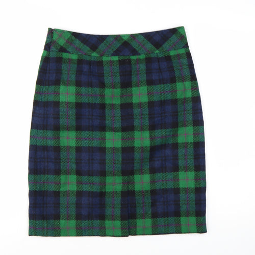 L.L.Bean Women Green Check Wool Knee Length Pencil Skirt Size 10