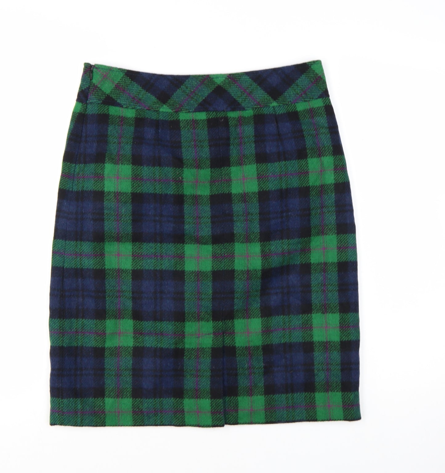 L.L.Bean Women Green Check Wool Knee Length Pencil Skirt Size 10