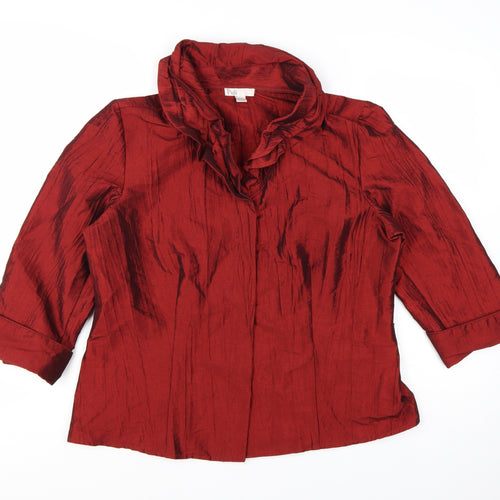 Puli Womens Red Suit Top L Ruffle Collar Satin Look Evening Blouse