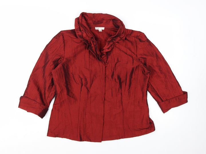 Puli Womens Red Suit Top L Ruffle Collar Satin Look Evening Blouse