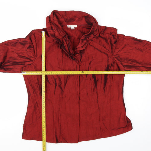 Puli Womens Red Suit Top L Ruffle Collar Satin Look Evening Blouse
