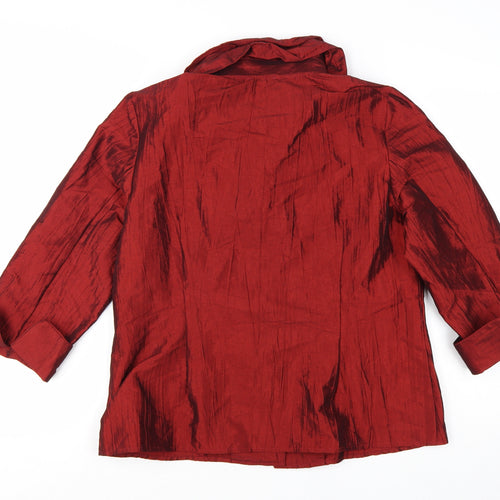 Puli Womens Red Suit Top L Ruffle Collar Satin Look Evening Blouse