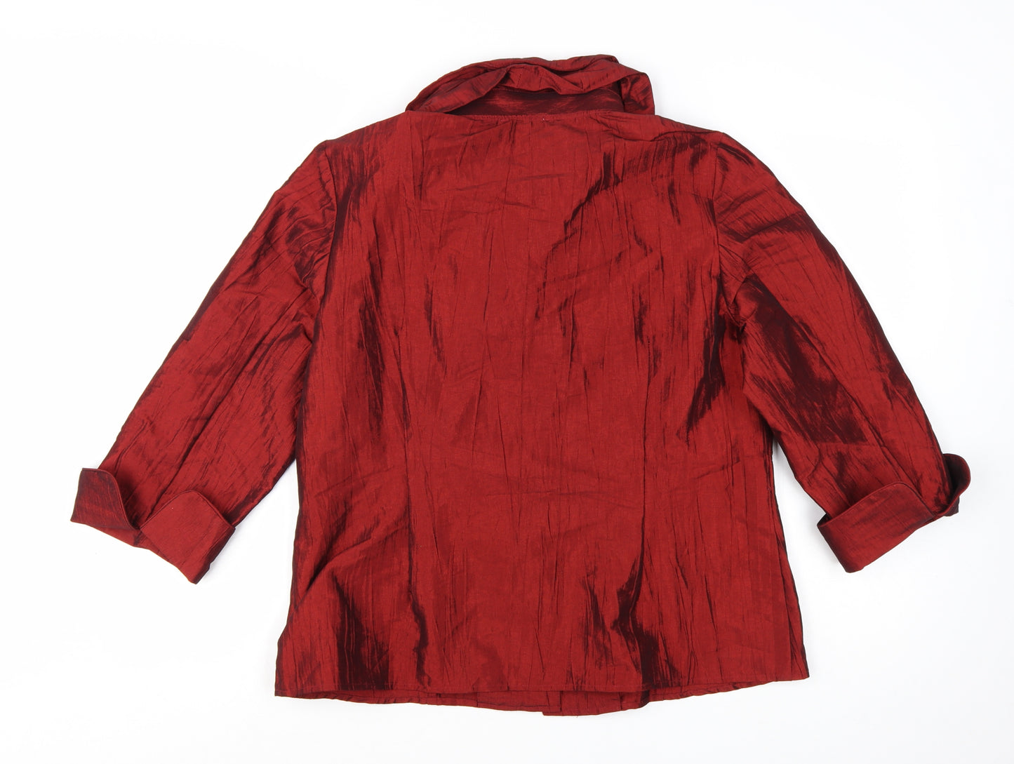 Puli Womens Red Suit Top L Ruffle Collar Satin Look Evening Blouse