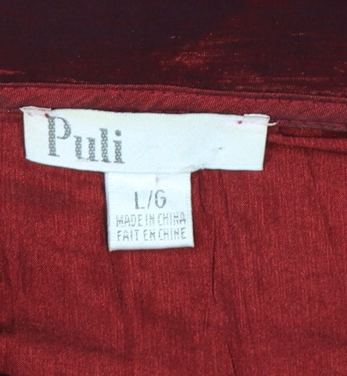 Puli Womens Red Suit Top L Ruffle Collar Satin Look Evening Blouse