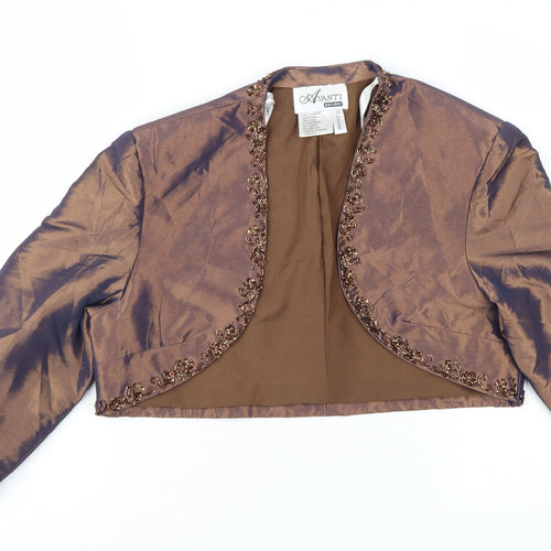 Avanti Designs Women's Brown Beaded Cropped Tuxedo Jacket Size 10