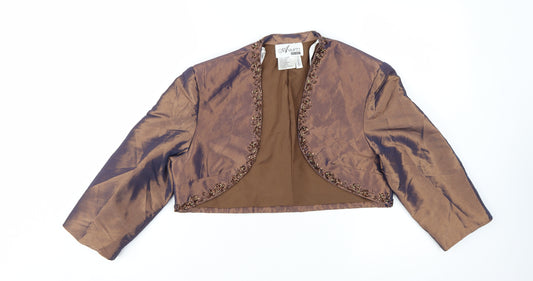 Avanti Designs Women's Brown Beaded Cropped Tuxedo Jacket Size 10