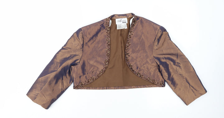 Avanti Designs Women's Brown Beaded Cropped Tuxedo Jacket Size 10