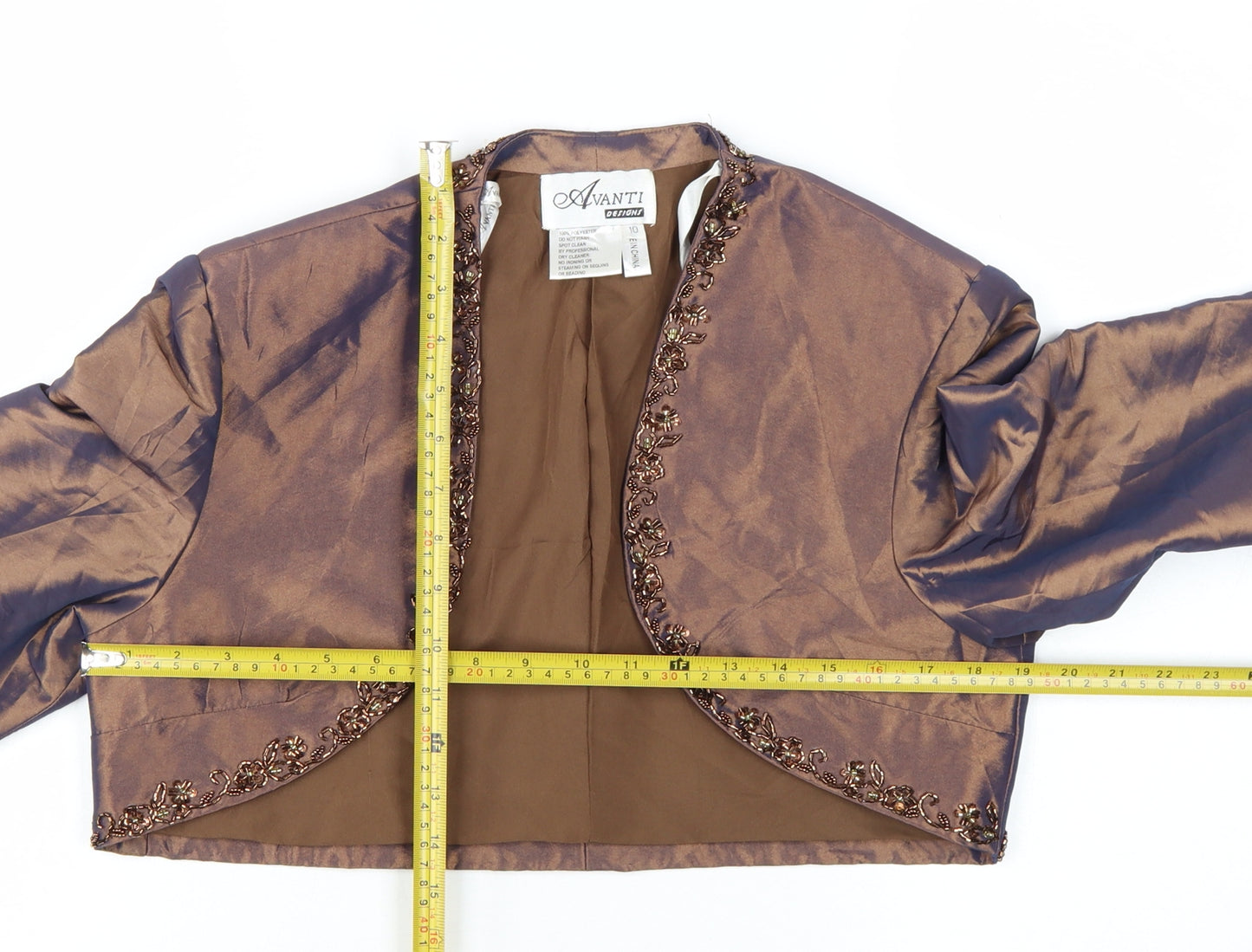 Avanti Designs Women's Brown Beaded Cropped Tuxedo Jacket Size 10